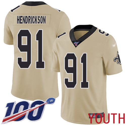 New Orleans Saints Limited Gold Youth Trey Hendrickson Jersey NFL Football #91 100th Season Inverted Legend Jersey